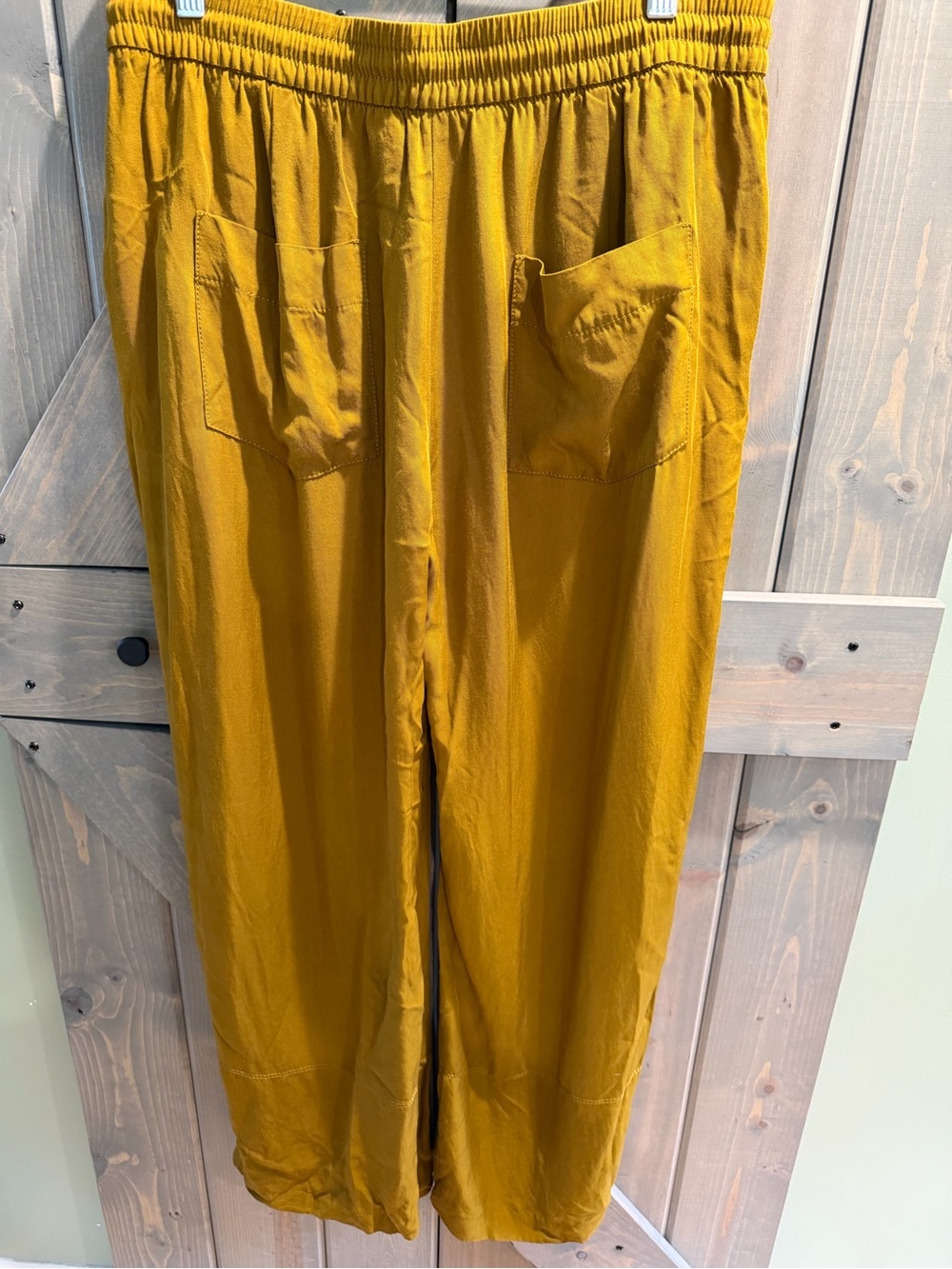 Zara Women’s Large Mustard Satin Wide Leg Pull On Pants Elastic Waist Pockets - Picture 2 of 9